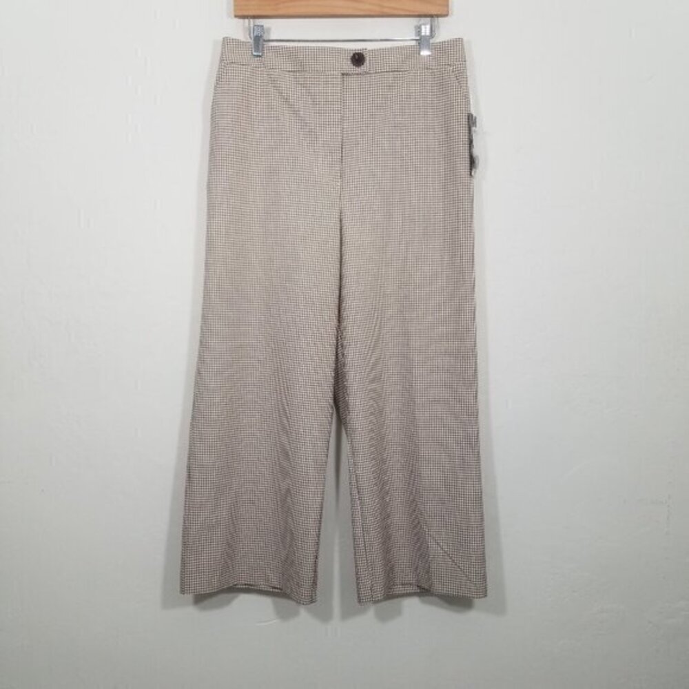 NWT Worthington Ivory Brown High Rise Wide Leg Cropped Pants Size L